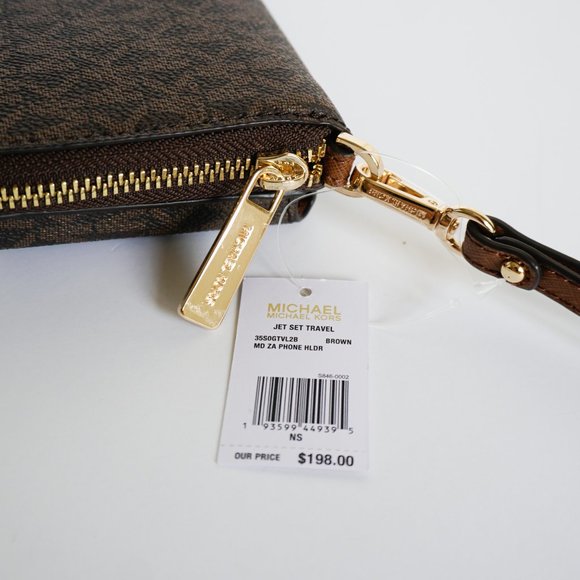 Michael Kors JST ZA Phone Holder Wristlet MK Brown - Picture 8 of 8